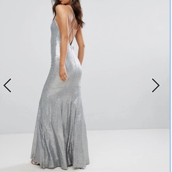 8UK 4US TFNC ASOS Silver Sequin strappy maxi dress - Picture 4 of 7